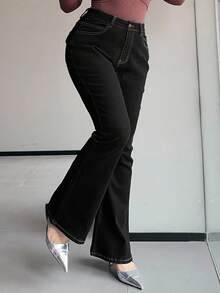 Dazy Plus Plus Size Dark Wash Stretch Slim Fit Flare Leg Jeans, All Season