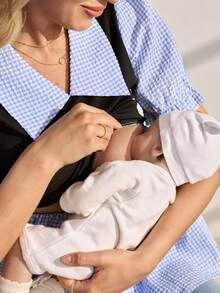 SHEIN Plaid Detachable Short Sleeve Nursing Top - Multicolor - View 5