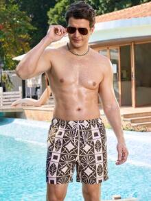 Manfinity Swimmode Men's All-Over Print Drawstring Waist Casual Beach Shorts - Multicolor - View 5