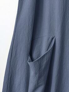 Rusticease Plus Size Country Style Sleeveless Pocket Pleated Hem A-Line Knee-Length Dress, Yellow, Spring/Summer Summer Dress With Pockets Plus Size Summer Dress, Summer Dresses - Blue - View 5