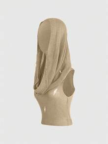 ROMWE Grunge Punk 女士时尚街头风连帽破洞针织上衣，夏季 - 卡其色 - 查看 5