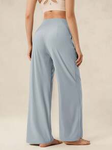 OutZeal Women Sports Pants Summer Daily Casual Silky Soft Cool Touch Nylon Tech Fabric Wide Leg High Waist With Pockets - Blue - View 7