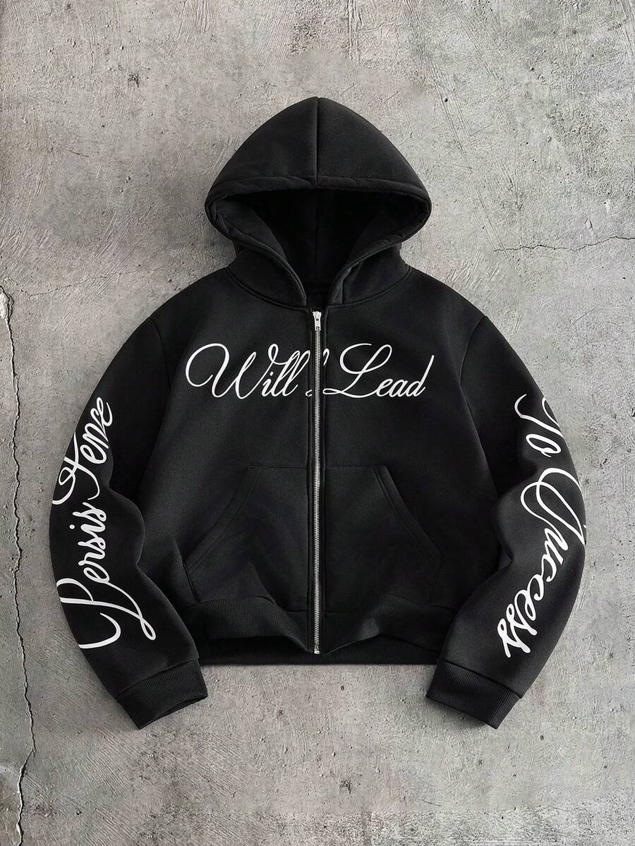 AXEPEAK 男士休闲字母图案连帽卫衣