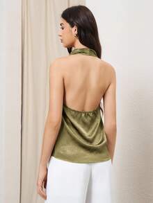 BizChic 绿色垂褶领露背松紧腰可调节上衣，适合春夏穿着，百搭实用，可用于复活节、圣帕特里克节、优雅都市通勤、日常休闲、浪漫90年代复古风、派对、海滩、毕业典礼、度假、婚礼宾客、伴娘、女主人等场合。 - 綠色 - 查看 4