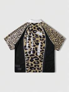 ROMWE MEN Men's Raglan Sleeve Casual Half-Zip Leopard Print Polo Shirt - Multicolor - View 5