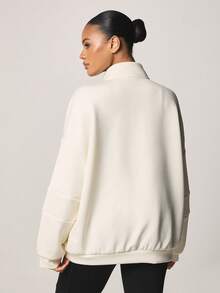 MISSGUIDED Sudadera con cremallera de cuarto y cuello alto, de manga larga, de corte relajado, para uso casual en invierno y otoño, cómoda y acogedora - Blanco - Ver 2