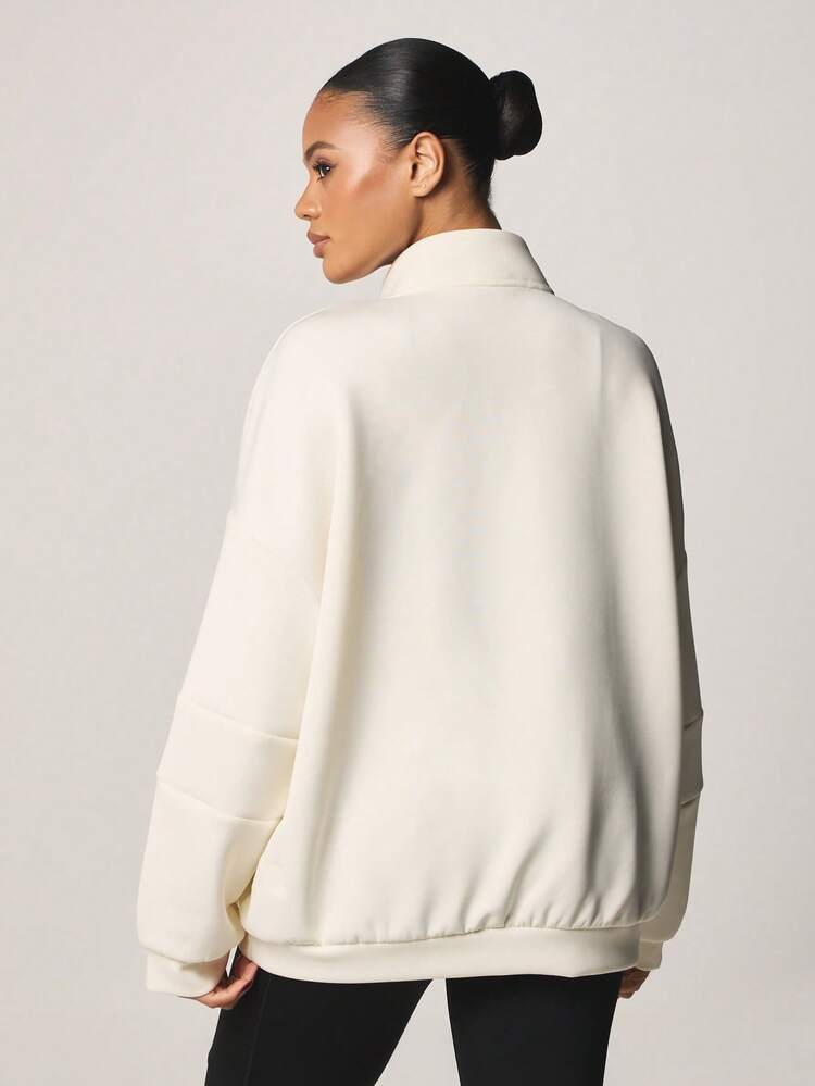 MISSGUIDED Oversized Quarter Zip Pullover Sweatshirt With High Neck Collar Long Sleeve Casual Relaxed Fit Winter Fall Loungewear Cozy Comfort Top