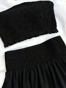 SHEIN Teen Girls Leopard Print Tube Top Cropped Camisole & High Waist Layered Ruffle Hem Skirt 2 Pieces Outfit, Casual Holiday Street Wear - Black - View 5