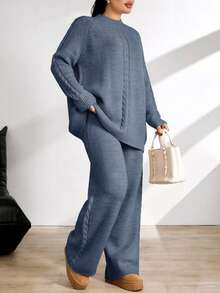 EURMUSE Ladies' Plain And Simple Daily Style Belt And Woolen 2pcs/Set - Blue - View 8