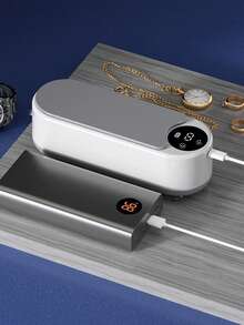 Teckwe 1 pieza Limpiador ultrasónico portátil de unicolor para el hogar, de bajo ruido, de material ABS, con vibración ultrasónica, descontaminación, limpieza eficiente de gafas, joyas, relojes y manchas, para uso doméstico, dormitorio y viajes, con conexión Tipo C y capacidad de batería de 200mAh - Blanco - Ver 4