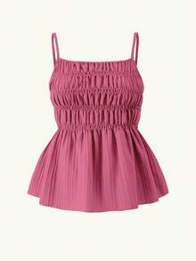 Sparklyn 2pcs/Set Teen GirlCasual Camisole Top And Wide Leg Pants Set, Woven Fabric, Elastic Waist, Summer - Pink - View 3