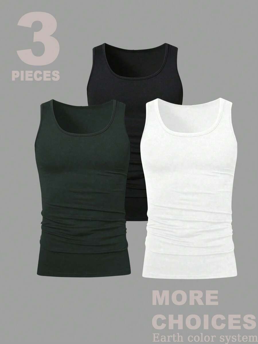 HUEFORM 男士3件套纯色无袖运动背心，适合健身，老公3件装男士背心 - 彩色 - 查看 1