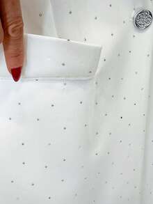 EURMUSE Women Two Pieces Rhinestone Detailed Blazer And Pant Suit Sets - White - View 7