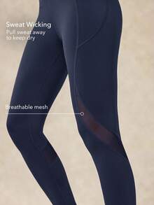 OutZeal 女士户外紧身裤，适合徒步、越野跑，速干收腹网眼设计，带侧袋 - 藏蓝色 - 查看 3