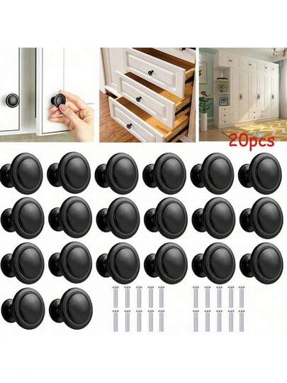 20 مقبض خزانة من الفولاذ المقاوم للصدأ ذات لمعة باهتة - سهلة التركيب، مقابض أبواب دائرية، مناسبة للخزائن المطبخ والحمام