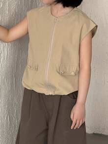 DAZY Girls Solid Color Sleeveless Jacket, Young Girl Fall Clothes - Khaki - View 6