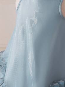 Babygirl Elegant & Cute Green Organza Ruffle Bow Sleeveless Dress