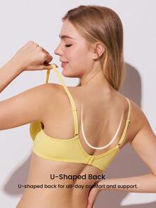 LUVLETTE Woman Full Coverage Lingerie Lounge Curve Support & Breathable Yellow Underwire Sexy Unlined Minimizer Lace Elegance Bra Bridal Intimates