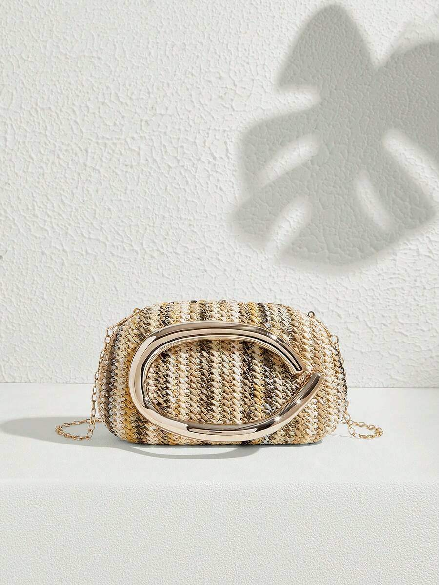 SHECARRY 女士时尚金属光泽晚宴手拿包，完美搭配新娘伴娘、派对包，适合派对、婚礼、舞会、晚宴/宴会，可搭配节日派对礼服、晚礼服和亮片连衣裙。 - 杏色 - 查看 1