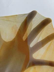 Rafferiza 女士时尚印花网纱深V领鱼尾下摆吊带连衣裙，春夏款 - 黃色 - 查看 8