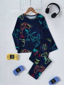 2件套男童电子游戏印花长袖睡衣套装