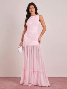 Enchnt Đầm maxi lưới phối nhiều mảnh gợi cảm, không tay, hở lưng. - Hồng - Xem 1