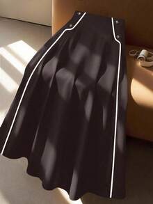 GlowEve CURVE Regalyn 大码撞色滚边休闲时尚半身裙 - 咖啡棕 - 查看 4