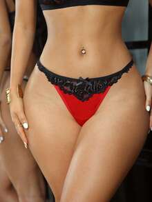 SHEIN Bragas tipo tanga con parches de encaje y moño, para el Día de San Valentín - Multicolor - Ver 1