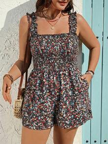 EMERY ROSE Plus Size Ditsy Floral Loose Jumpsuit, Casual Summer Holiday - Multicolor - View 3