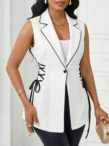 SHEIN Lady Women's Sleeveless Minimalist Everyday Contrast Color Thin Blazer White Blazer Vest Blazer Vest Women Elegant Sleeveless Blazer White Vest For Women Women's White Vest - Black and White - View 3
