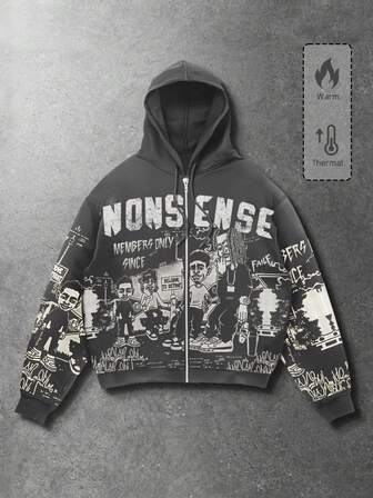 Street Life Herren Lässig Kapuzenpullover mit Cartoon-Muster