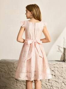 Girls' Princess Dress Flutter Sleeve Tutu Dress, Formal Party Wear, Piano Performance, Suitable For Tween Girl - Pink - View 2