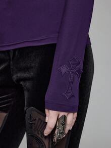 ROMWE SpringGothic Cross Hollow Embroidered Sleeveless Top For Women - Purple - View 7