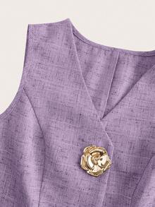 Ellevyn Áo sơ mi nữ không tay cài cúc hoa hồng kim loại, kiểu Pháp, thích hợp mặc thường ngày và trang trọng, áo kiểu mùa hè cao cấp. - Màu tím - Xem 6