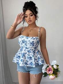 SHEIN Elenzya Large-Sized Woven Casual And Sexy Summer Halter Tops And Vests For Vacation - Blue - View 4