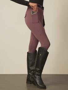 With My Calm Women's Pocket Fitted Leggings, Casual Sportswear For Daily Wear And Horseback Riding, Suitable For All Seasons Equestrian Pants Women Leggings With Pockets Yoga Pants With Pockets Horse Riding Pants Riding Breeches Women's Leggings Thermal Pants For Women Women's Leggings With Pockets Tights With Pocket Pocket Leggings - Dusty Purple - View 3