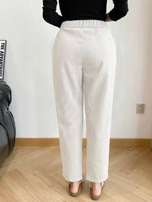 EMERY ROSE 大码女式时尚休闲/工作人字纹裤 - 白色 - 查看 2