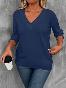 EMERY ROSE T-shirt à manches longues imprimé bleu marine grande taille pour femmes - Multicolore - Voir 3