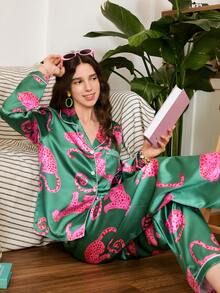 Chillnights Bộ đồ ngủ cardigan satin in họa tiết da báo phối màu trẻ trung dành cho nữ - Nhiều màu - Xem 1