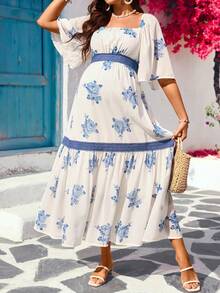 SHEIN Vestido de maternidad de moda con estampado, cuello cuadrado, para verano - Multicolor - Ver 8