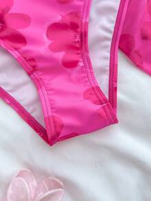 Bộ bikini 3 mảnh dành cho thiếu nữ: Áo tắm màu hồng nhạt phối lưới in hoa, quần và váy buộc dây, bikini tam giác hở lưng dây mảnh thích hợp cho bãi biển và mùa hè. - Màu Hồng Tươi - Xem 8