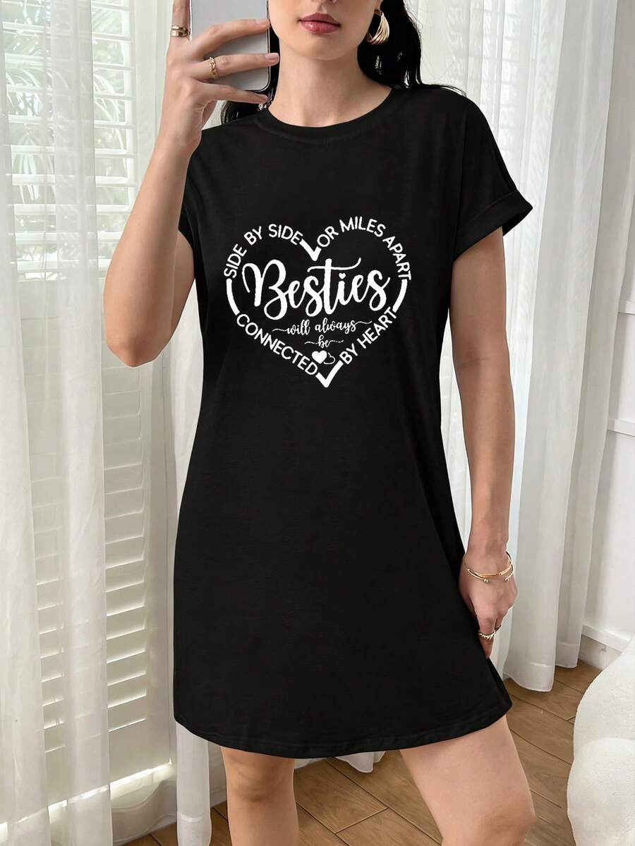 SHEIN LUNE 字母和月亮印花圓領t恤裙