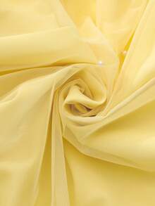 SHEIN Girls' Elegant Floral Ruffle Pearl Decor Mesh Dress - Yellow - View 5