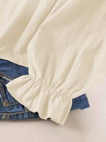 CosyJoli 大码女式休闲荷叶边圆领长袖棕色衬衫，百搭日常穿着 - 米色 - 查看 4