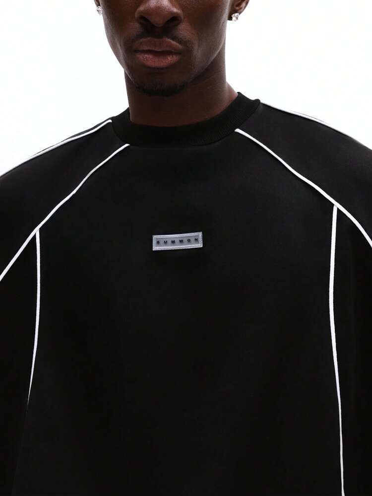 Oversized Crew Neck Top With White Piping