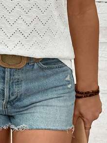 EMERY ROSE Nouveau Top t-shirt à manches courtes en tricot texturé jacquard à col rond polyvalent mode décontractée grande taille pour femmes - Multicolore - Voir 3