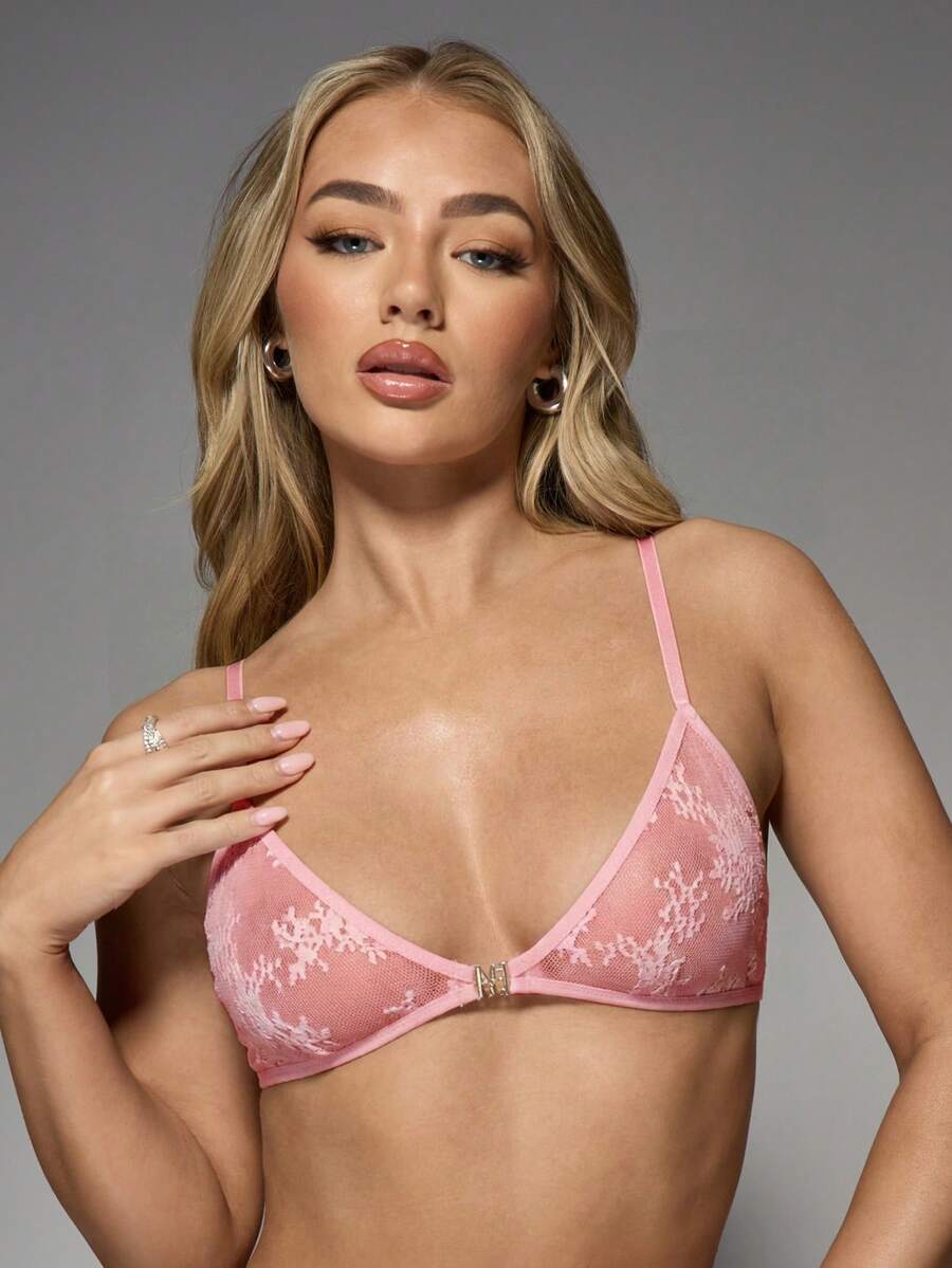 MISSGUIDED Áo lót ren với chi tiết lưới xuyên thấu và họa tiết ren hoa, thích hợp cho những dịp thân mật và sự thoải mái hàng ngày. - Hồng - Xem 1