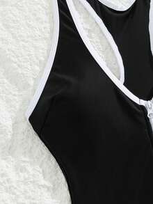 Swim SPRTY 1 pieza Traje de baño deportivo de una sola pieza con diseño de cordón para mujer - Blanco y Negro - Ver 14