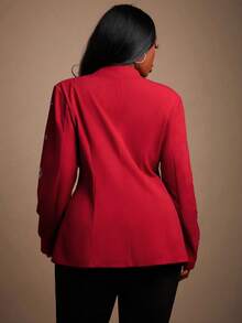 SHEIN SXY Áo khoác Blazer nữ cỡ lớn Thu Đông, Xuân Hè Thanh lịch Tuyệt đẹp Quyến rũ Gợi cảm Cơ bản Sang trọng Đính đá Rhinestones - Màu Đỏ Sâu - Xem 2