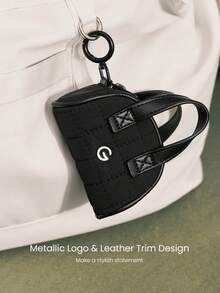 GLOWMODE 0.2L Mini Carry Water-Resistant Trim Metallic Logo Quilted Coin Purse Key Chain Studio Travel Daily Casual - Black - View 4